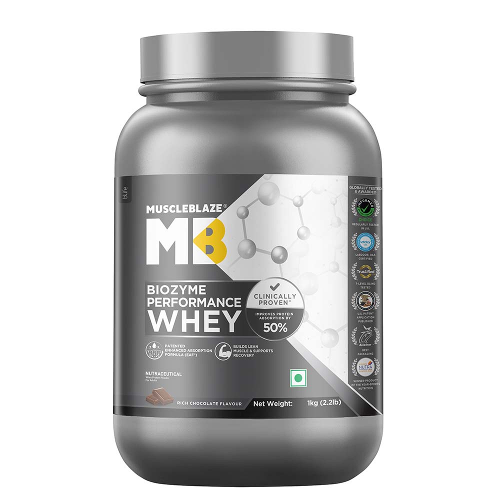 MuscleBlaze Biozyme Performance Whey, 1 kg (Chocolate)