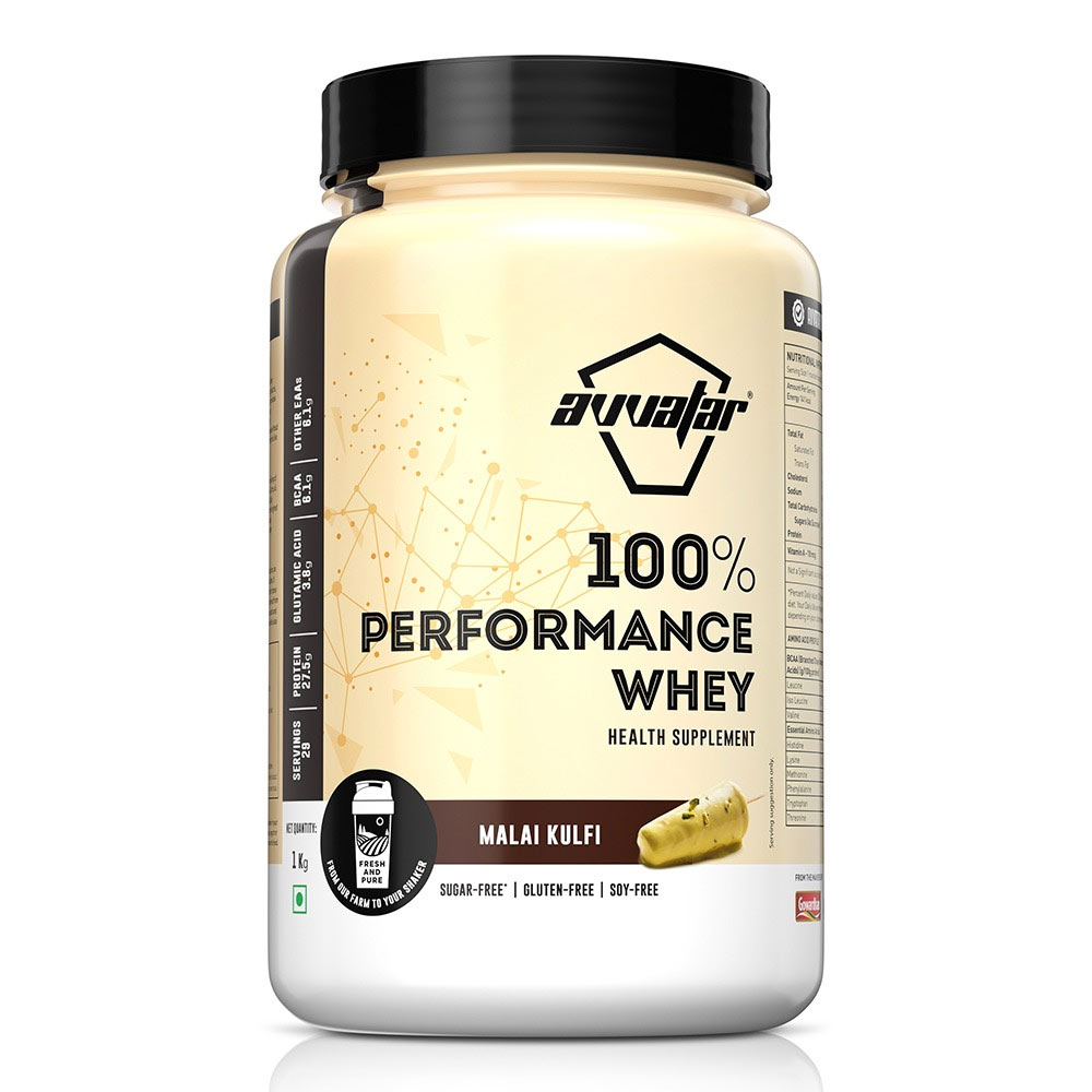 Avvatar 100% Performance Whey, 1 kg (2.2 lb), Malai Kulfi (Malai Kulfi)